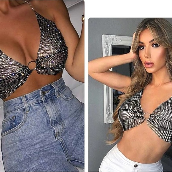 Rhinestone Mesh Rave Halter Top - Picture 3 of 3